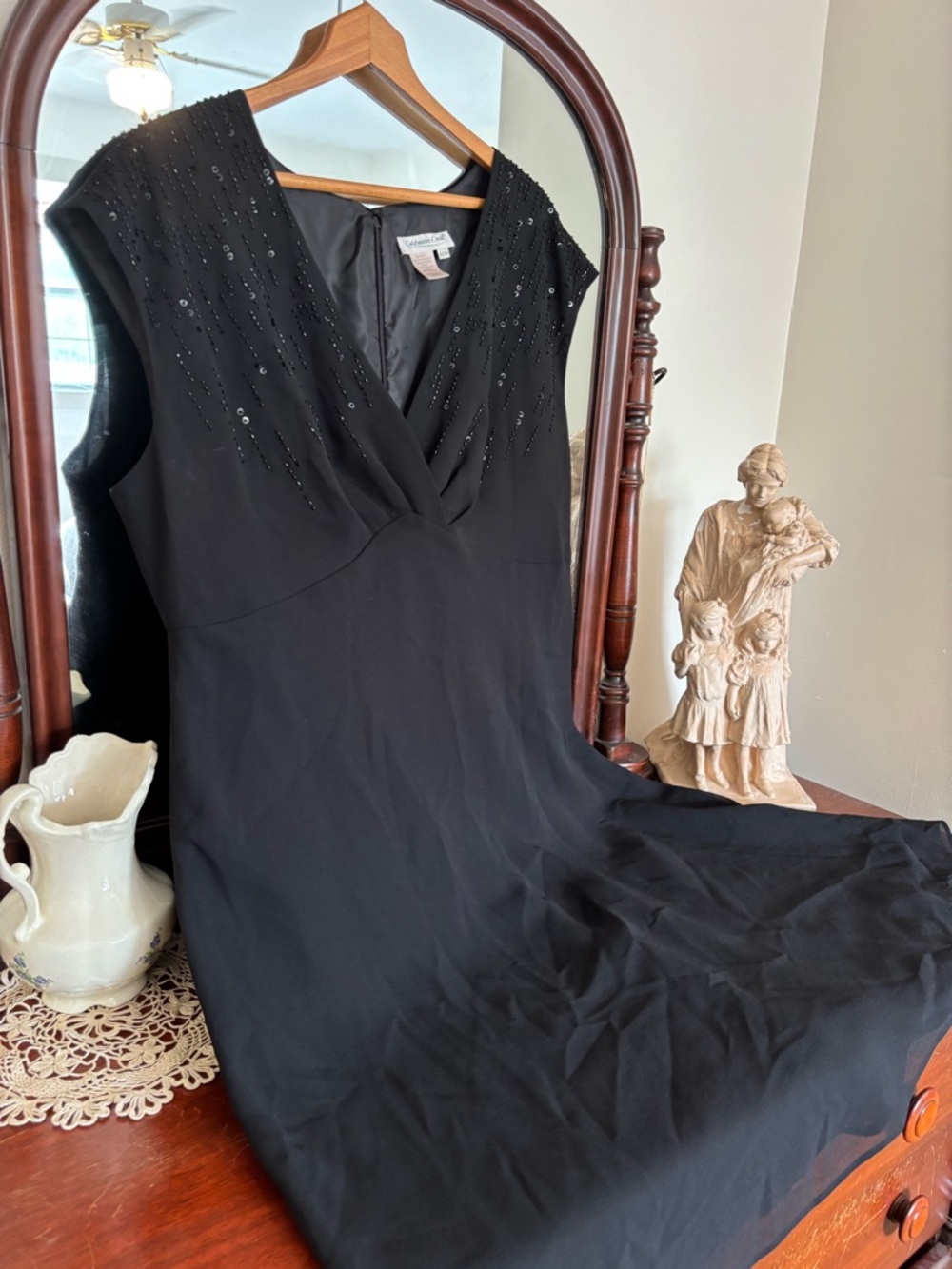 Coldwater Creek Elegant Black Beaded V-Neck Dress Size 20W